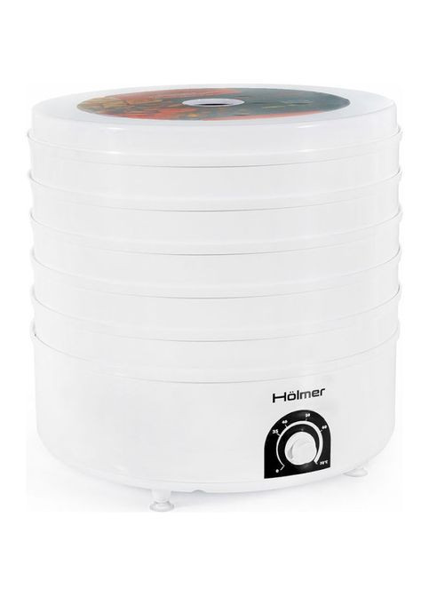 Сушилка овощей и фруктов HFD-51W White, 520W, управление механическое, 5 лотков, высота сушильного поддона 4см, диаметр 38см Holmer (360402965)