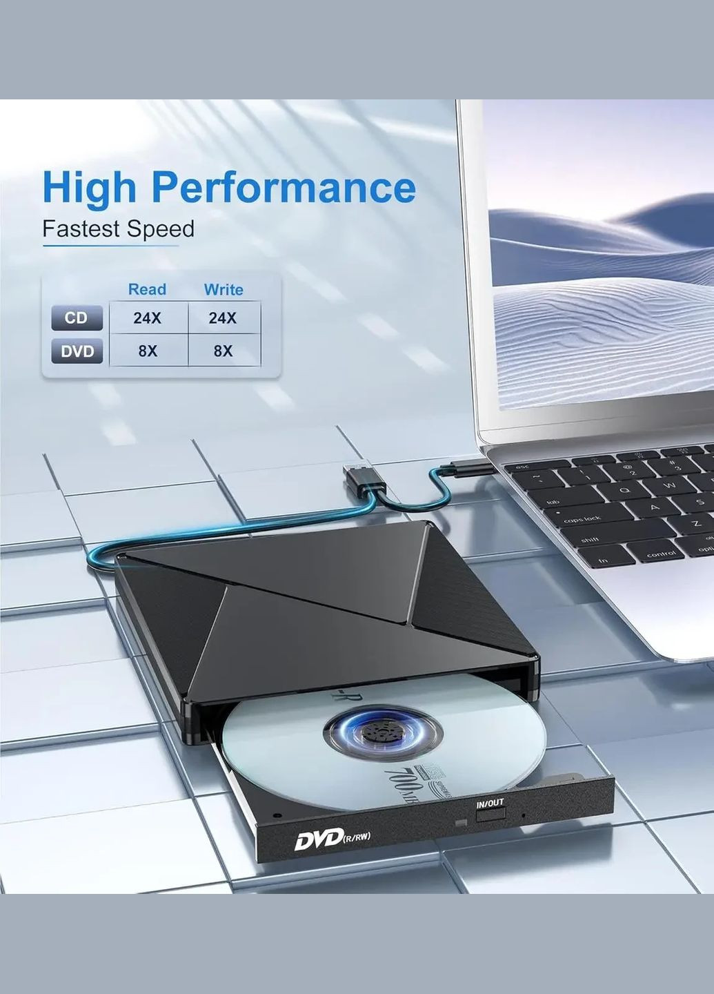 Внешний CD/DVD привод Umaniy USB A 3.0 Type-C портативный оптический привод для ноутбуков и ПК Nolan (336537680)