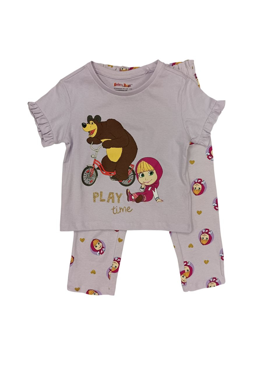 Сиреневая всесезон пижама для девочки футболка + брюки Cool Club