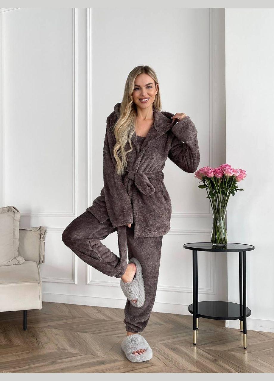 Кофейная зимняя женский теплый костюм 3-ка для дома Fashion