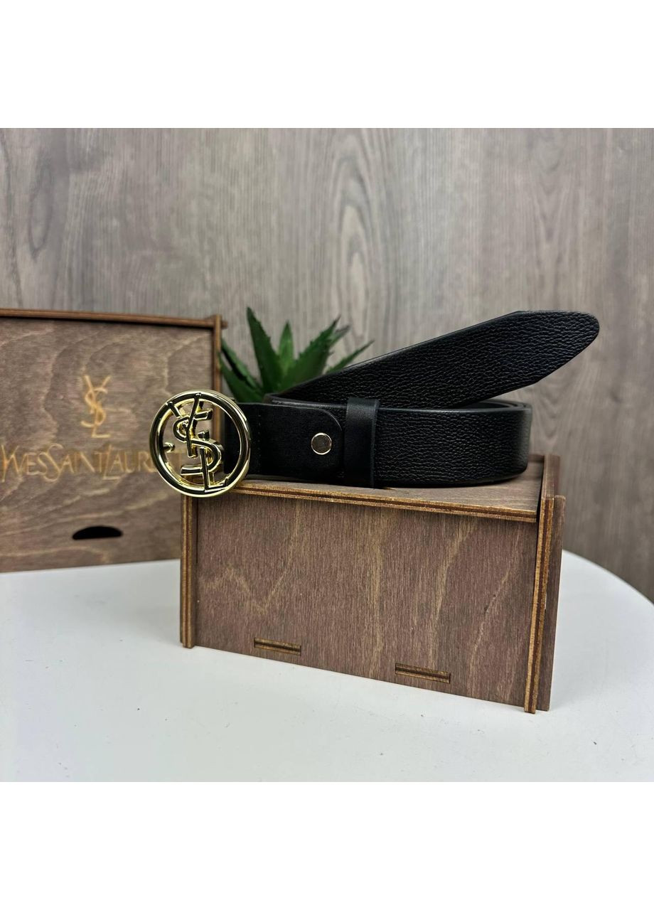 Шкіряний жіночий ремінь поясний чорний із золотою пряжкоюний пояс із натуральної шкіри для жінок та дівчат ProDobro (363222577)