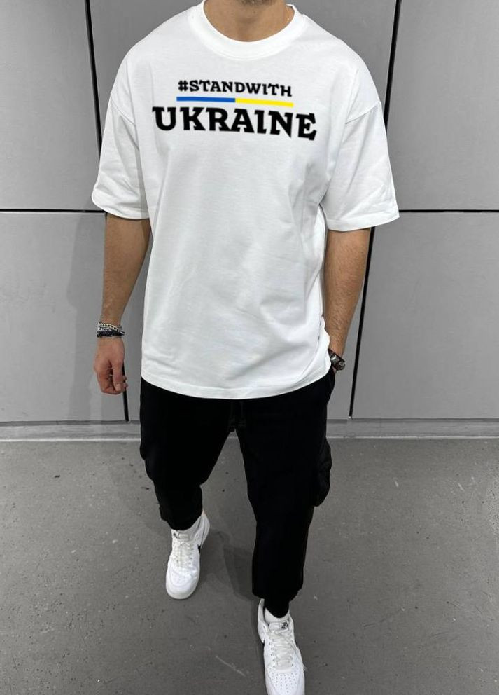 Біла комфортна біла чоловіча оверсайз футболка з трендовим дизайном No Brand