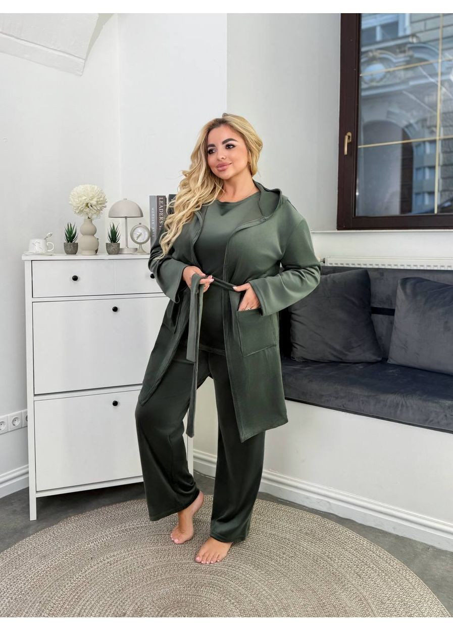 Домашній костюм трійках велюр спорт. Штани,футболка та халат Україна (366222451)