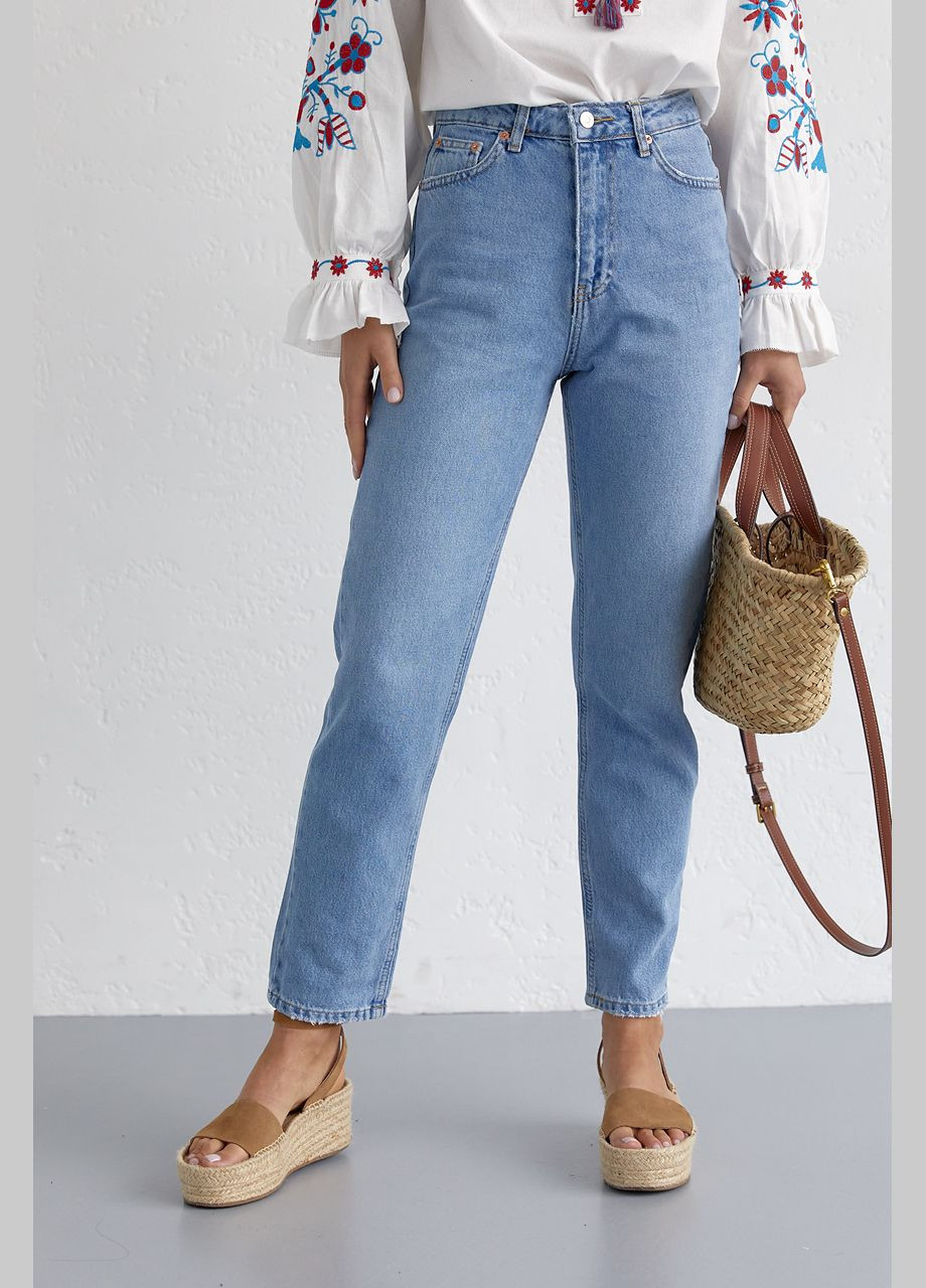 Жіночі джинси МОМ із завищеною талією - блакитний Lurex - (282953882)