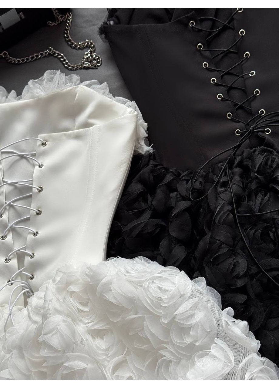 Молочна святковий, вечірня корсетна міні-сукня з пишною спідницею та шортами в комплекті з пишною спідницею MonCher