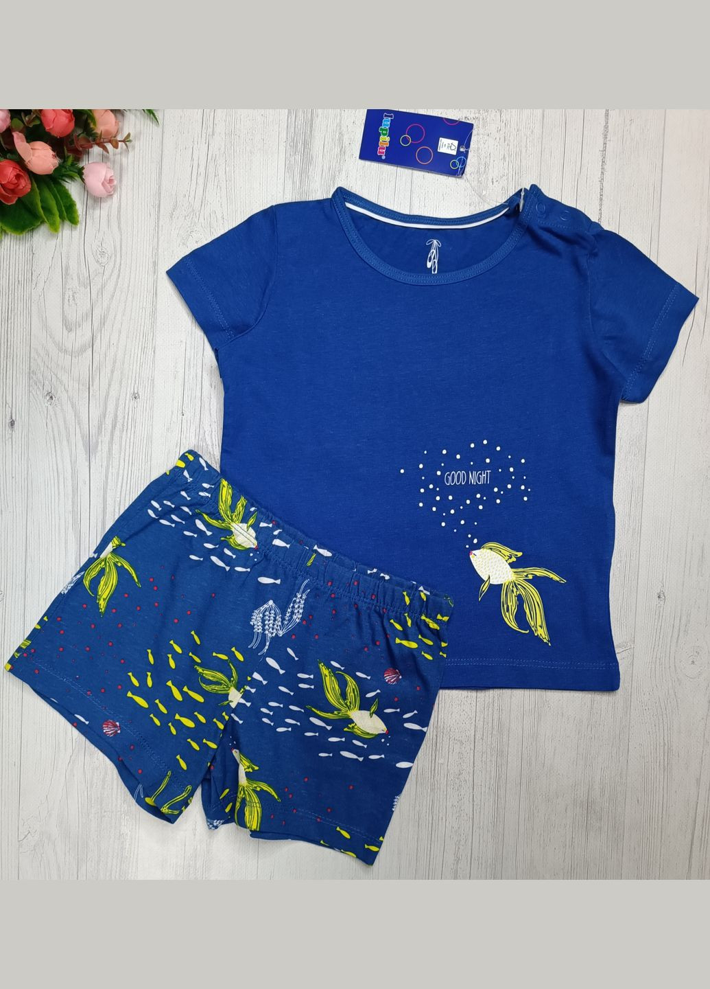 Синяя всесезон пижама летняя для девочки футболка + шорты Lupilu