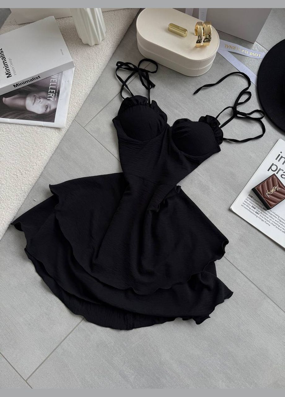 Черное праздничный, повседневный, вечернее легкое женское платье креп жатка No Brand