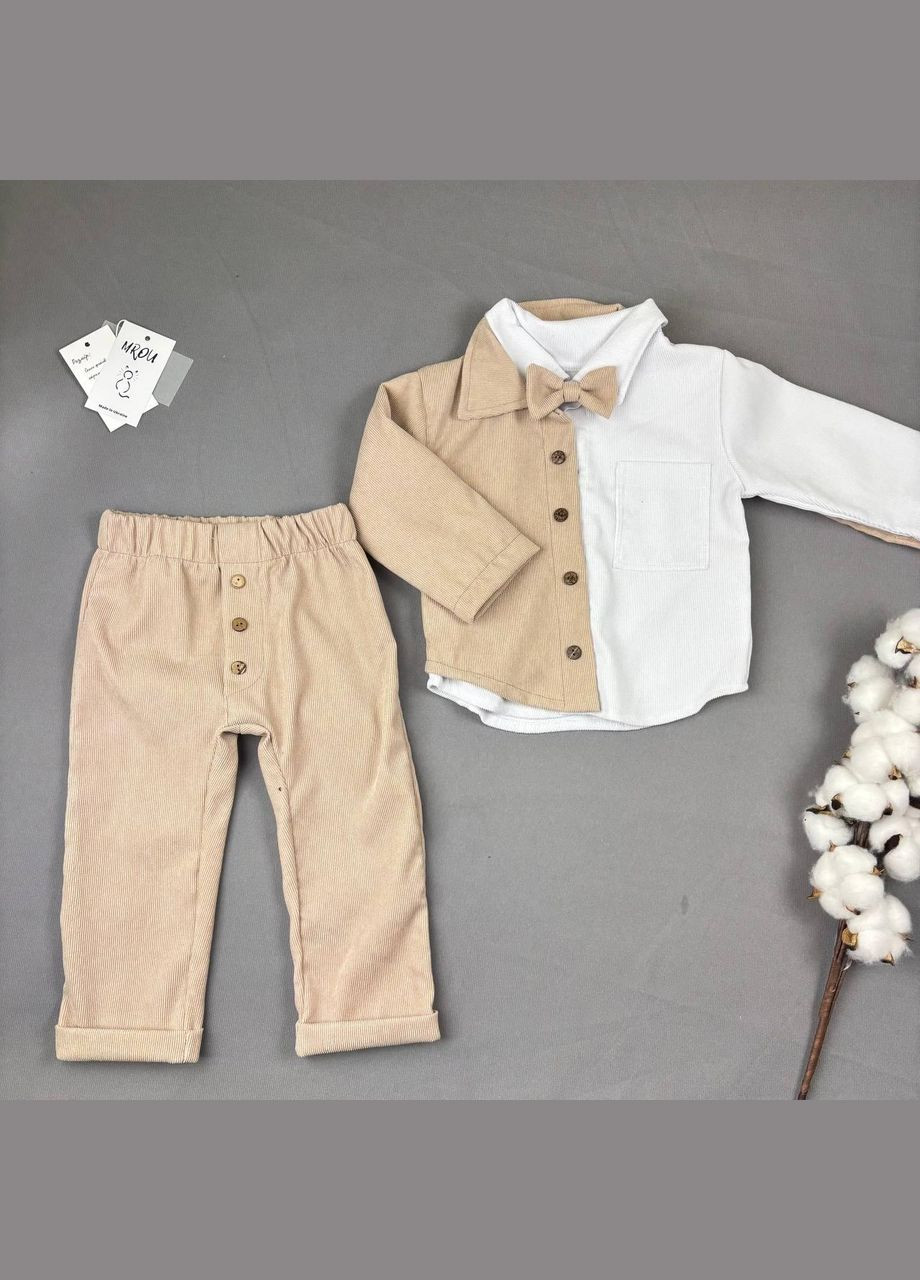 Святковий костюм для хлопчика/ костюм на хрещення (біла сорочка+бежеві штани+метелик+піджак) No Brand (328439939)