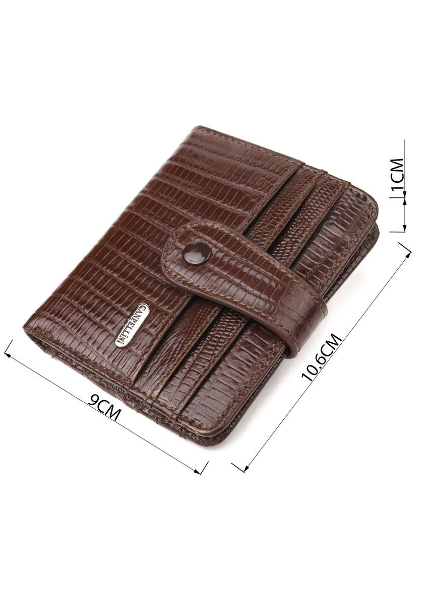 Мужской кожаный кошелек-картхолдер с тиснением и хлястиком коричневый (sku_21691) No Brand (327819714)