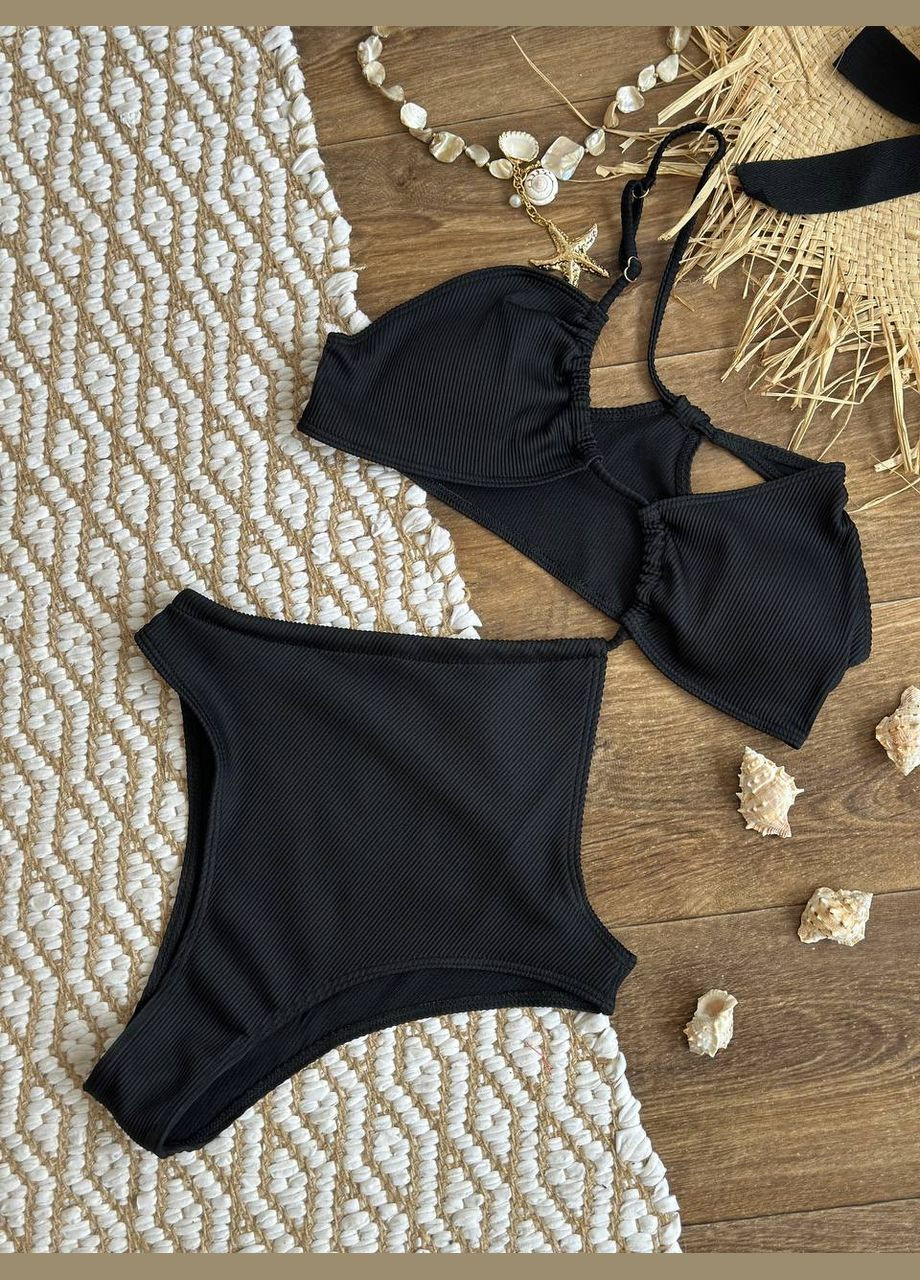 Черный летний женский купальник слитный No Brand