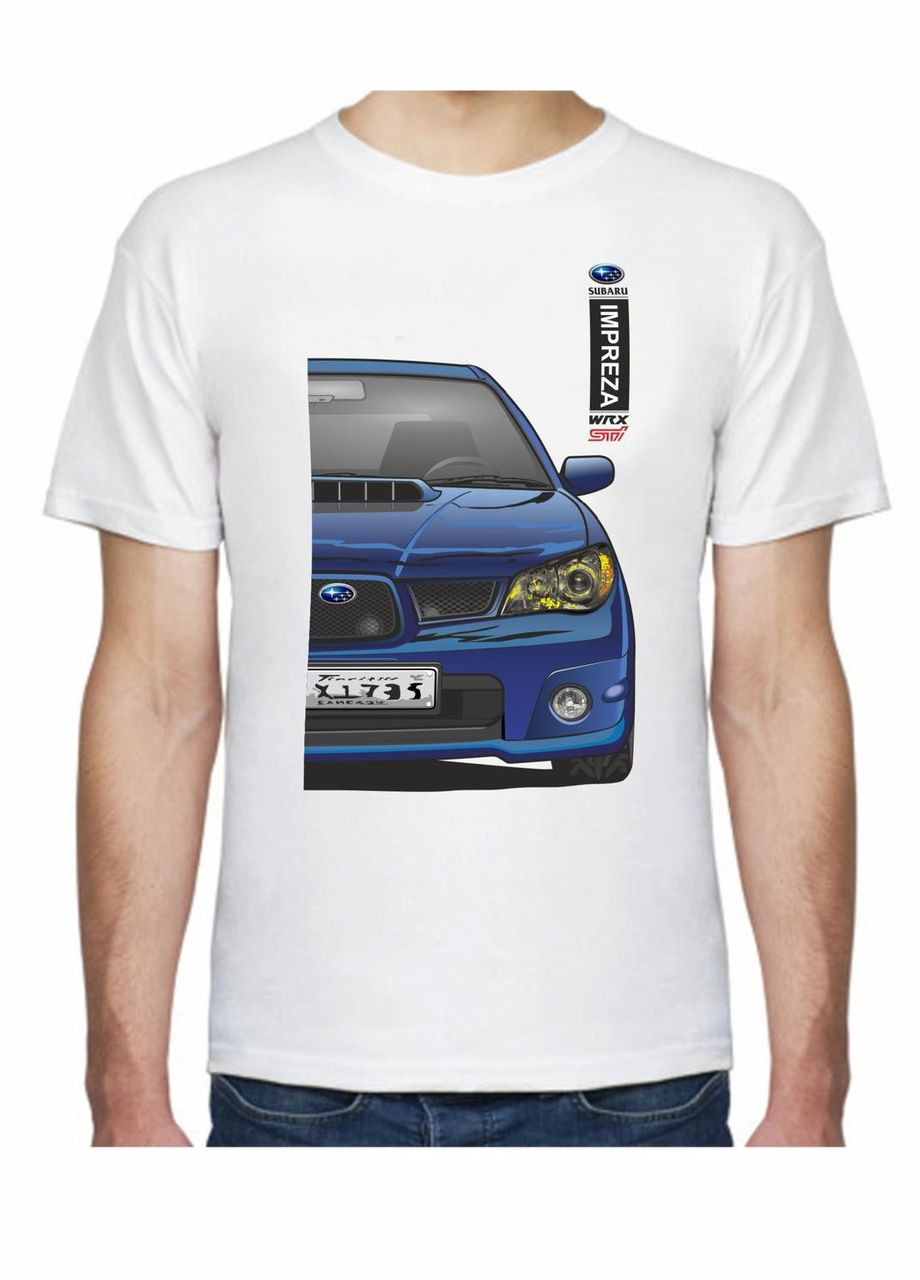 Біла футболка чоловіча з принтом subaru wrx sti fr 307108 біла Avtolife