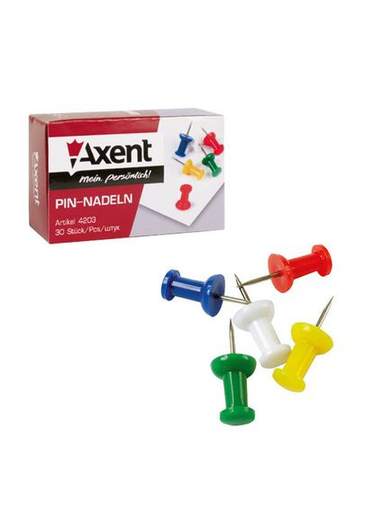 Кнопки, цвяхи кольорові 30 штук, у картонній упаковці, 4203A Axent (280941322)