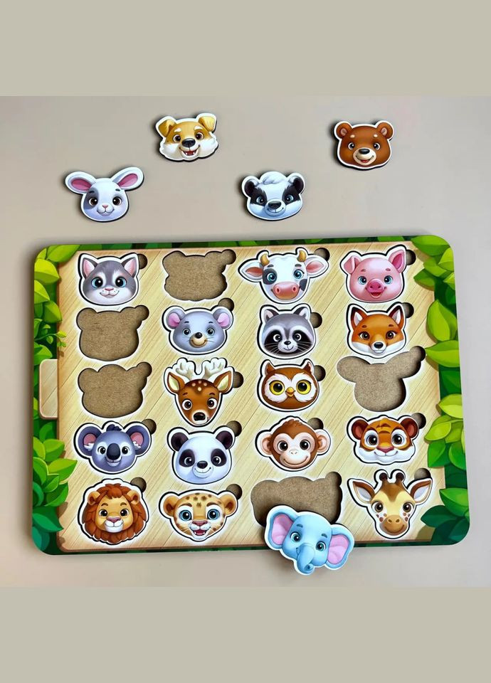 Деревянный пазл-сортер "Мордочки" (ПСФ084) PSF084 мордочки животных Ubumblebees (317348333)