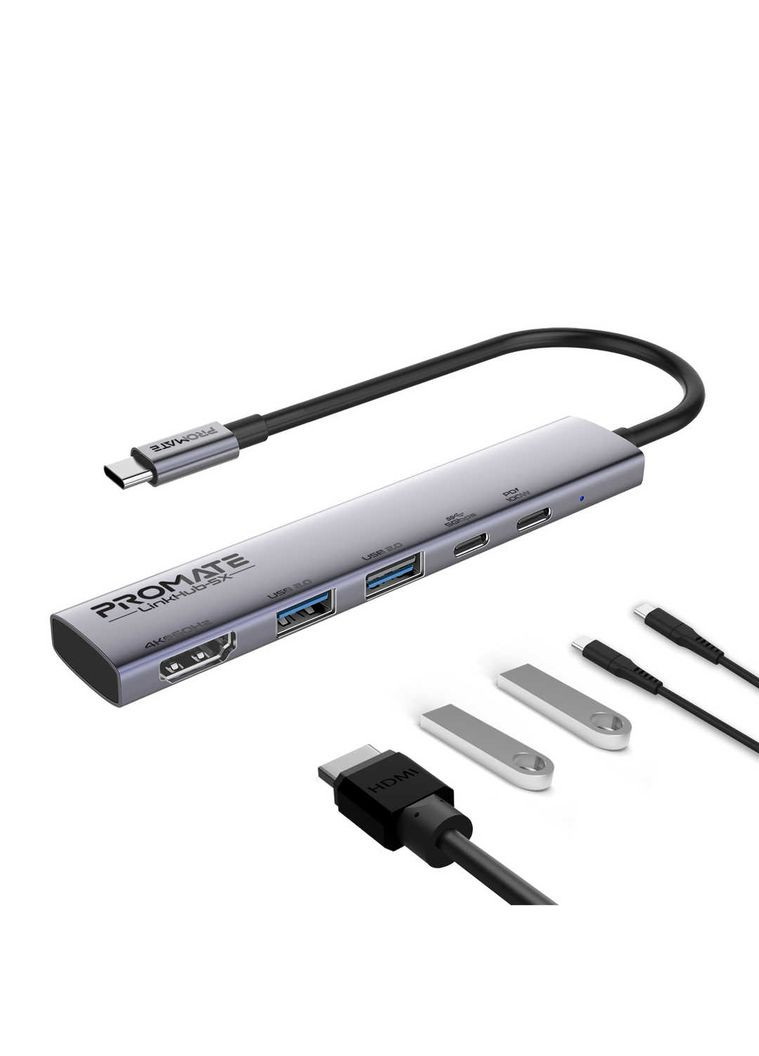 USB-хаб LinkHub-5x USB Type-C 5-в-1 Grey Promate (336951836)