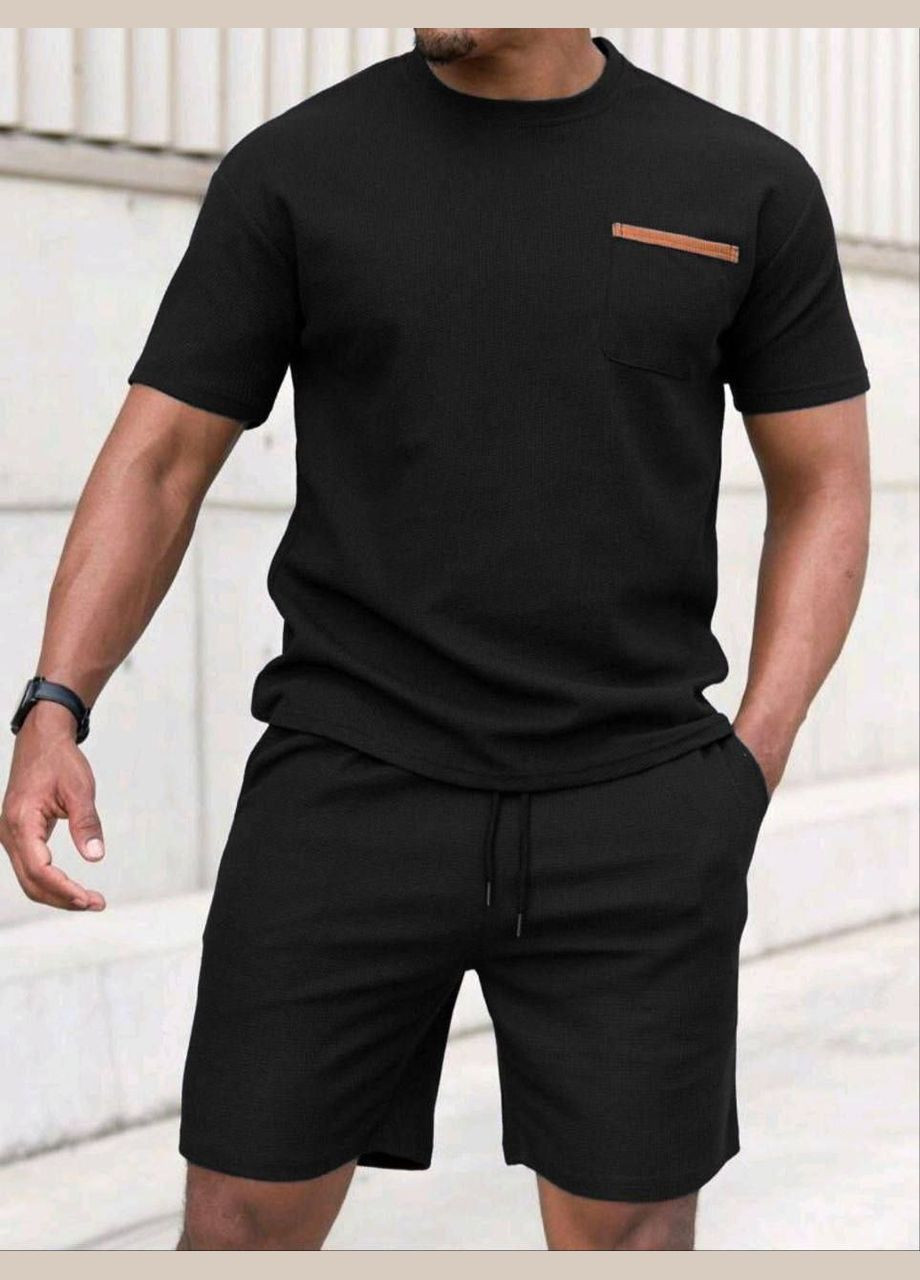 Черная костюм 2 в 1 футболка + шорты весна/лето трикотаж вафелька No Brand