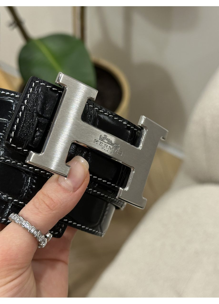 Ремінь Constance Belt in Porosus crocodile Black Silver No Brand (355478873)