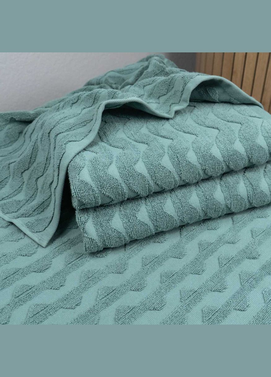 GM Textile комплект махровых полотенец жаккардовых волна 2шт 50х90см, 70х140см 500г/м2 (мята) мятный производство -