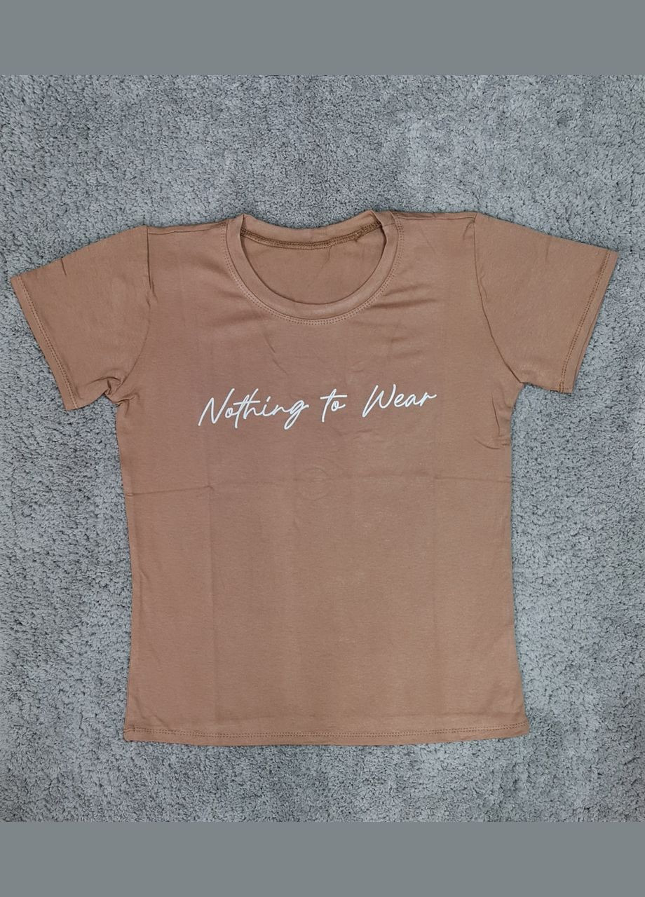 Футболка женская с надписью и принтом вискоза с круглым воротом капучино Leliss - (322168681)