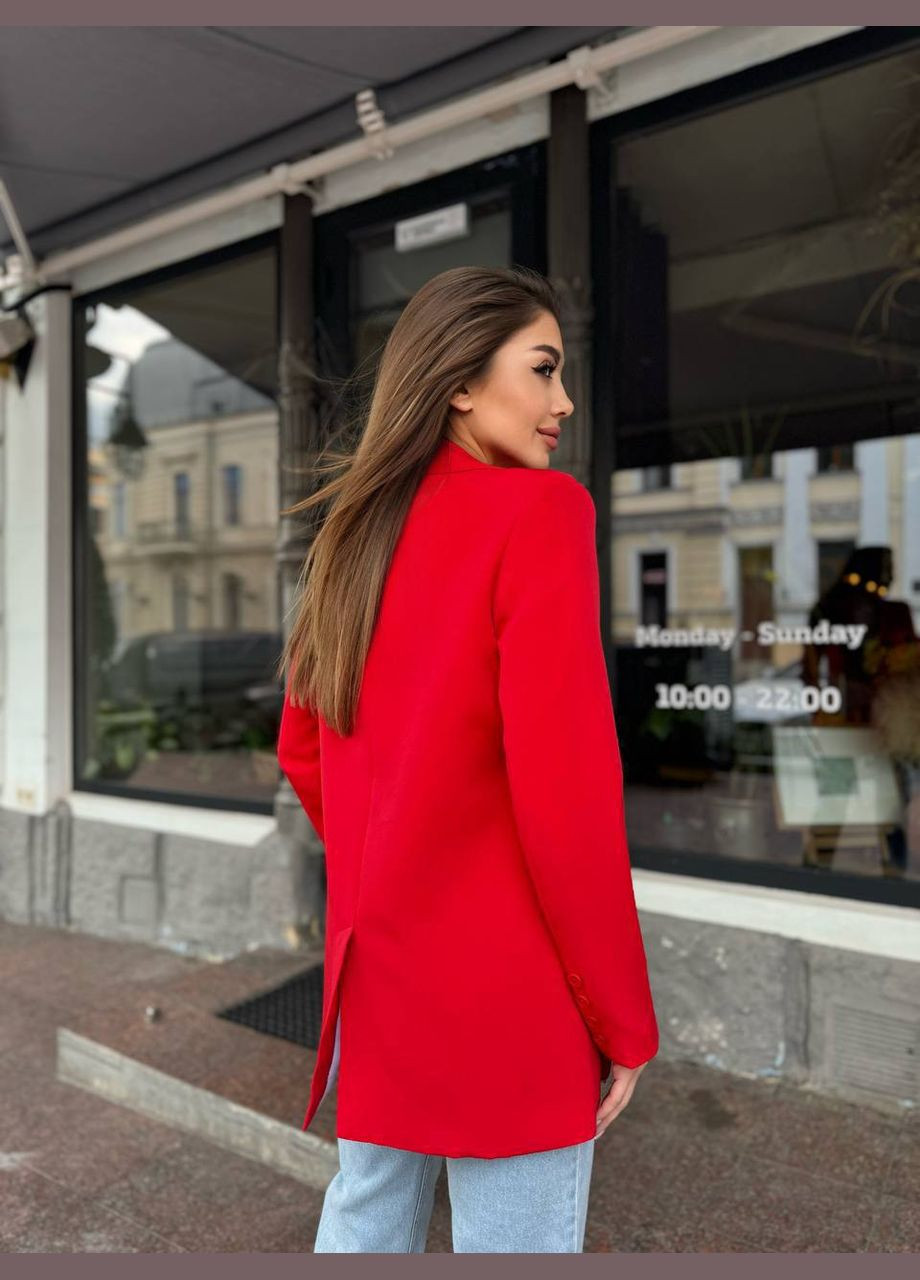 Красный женский пиджак женский красный с подкладкой, стильный и элегантный, идеально для деловых встреч и повседневных образов No Brand однотонный - всесезон