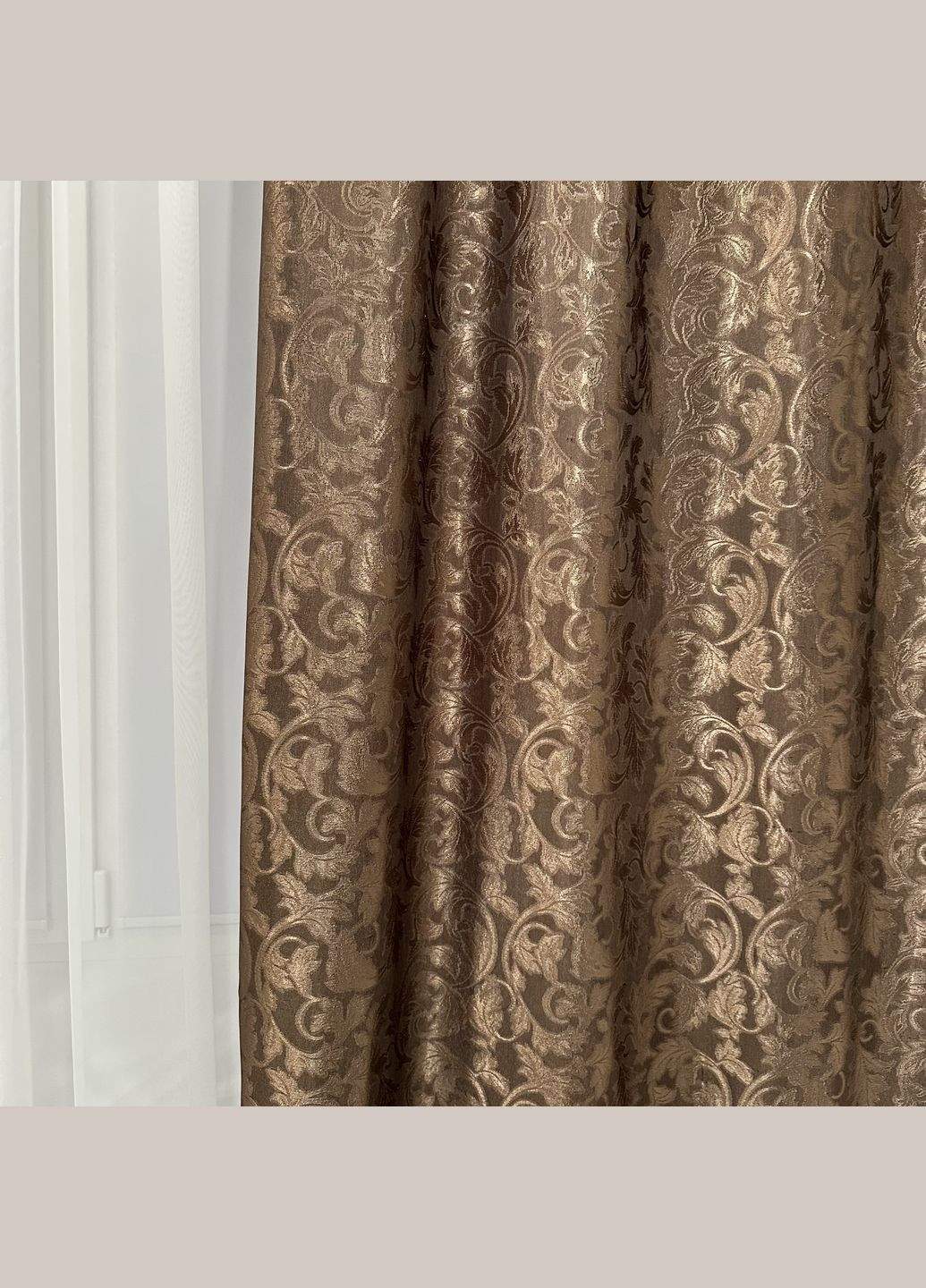 Комплект готовых жаккардовых штор "Севилья" шоколадного цвета с цветочным узором 2шт 1.5×2.7м. No Brand (331619157)