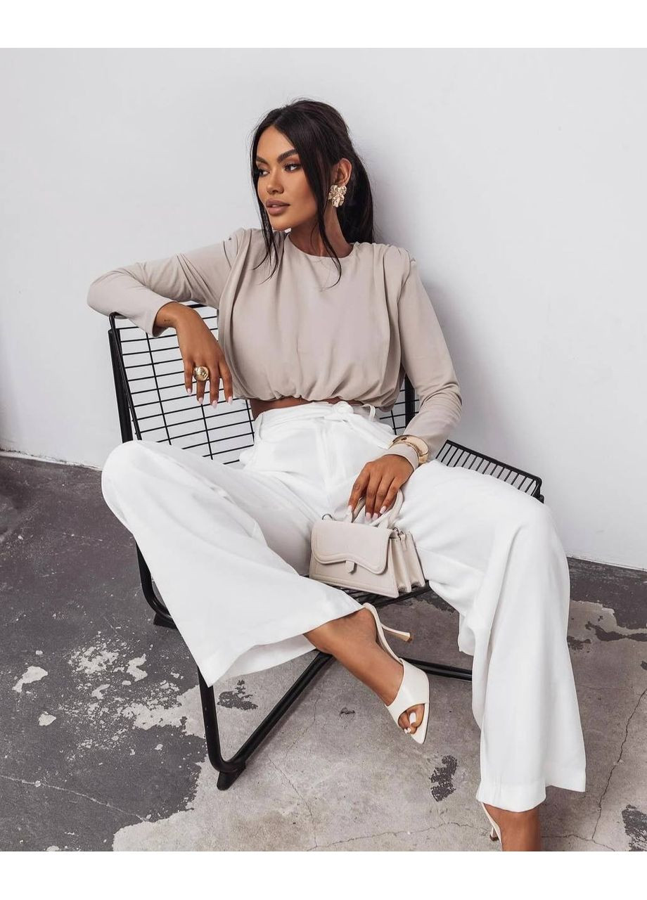 Жіночі широкі штани MAXI oversize із костюмної тканини з поясом молочний 42-44 No Brand (351903851)