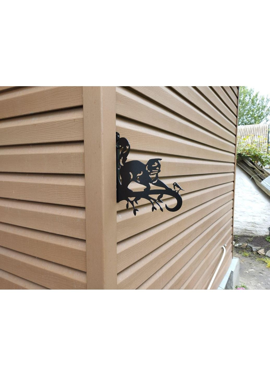 Металлический настенный держатель для кашпо Кот с птичкой из металла 2 мм — Подвесная подставка для цветов, декор балкона, дома, двора No Brand (368896421)