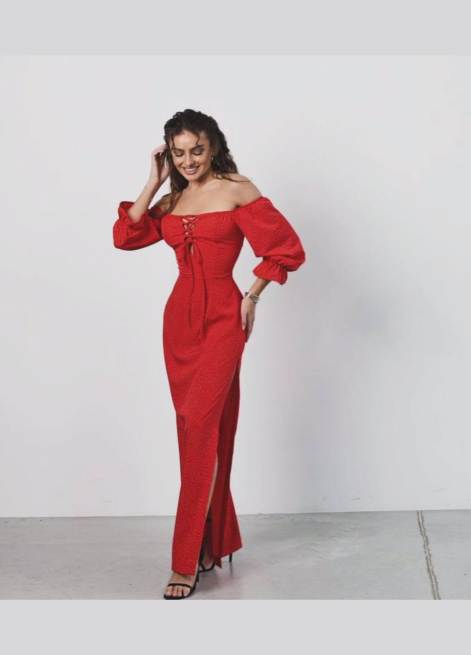 Красное кэжуал платье N.Family в горошек