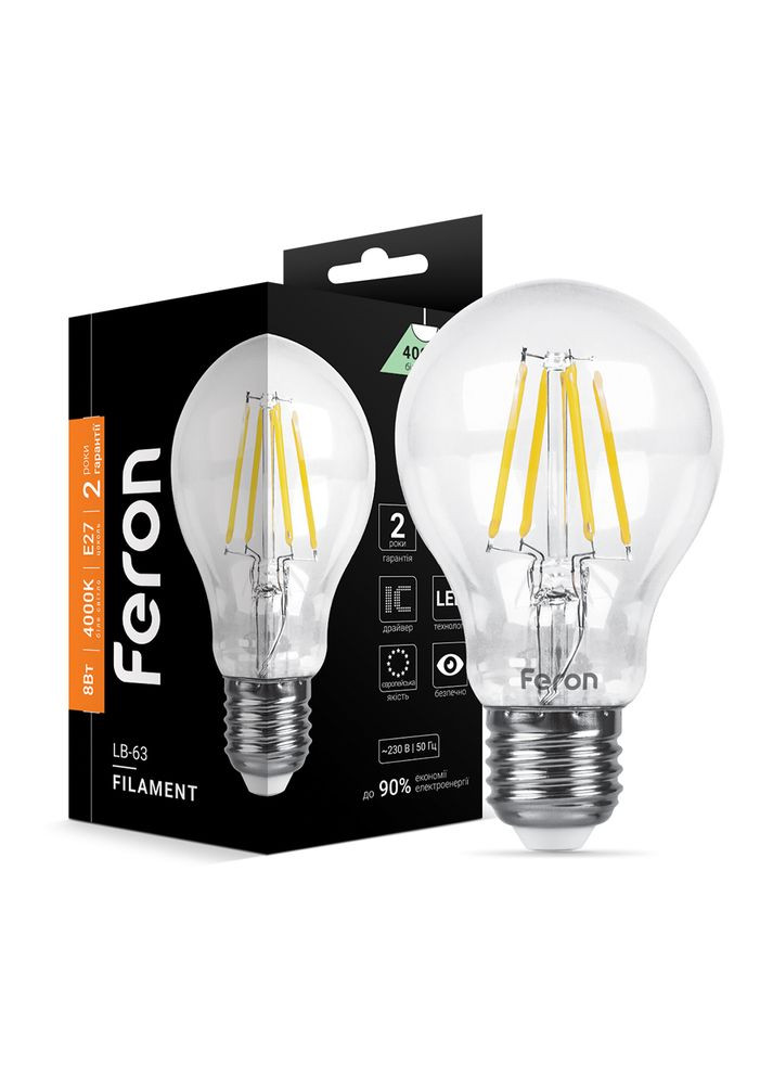 Світлодіодна лампа Filament LB-63 8Вт E27 4000K (25632) Feron (370241629)