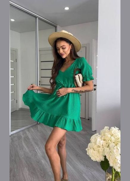 Зеленое женское муслиновое платье короткое зеленое You Best