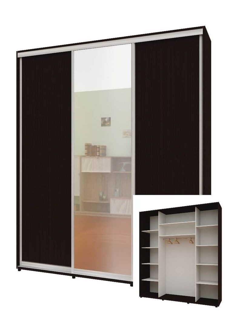 Шафа-купе тридверна 180*60*210 см Венге ДСП + Дзеркало + ДСП Максі Комфорт Меблі (360435836)