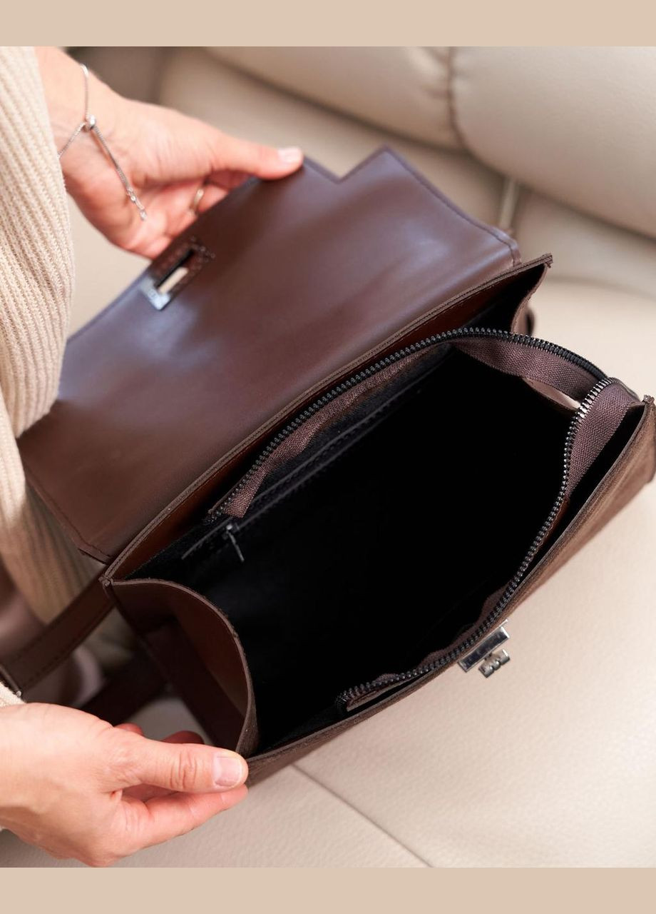 Сумка «Габріель» зі вставкою з натуральної шкіри шоколадна Guris (362176806)