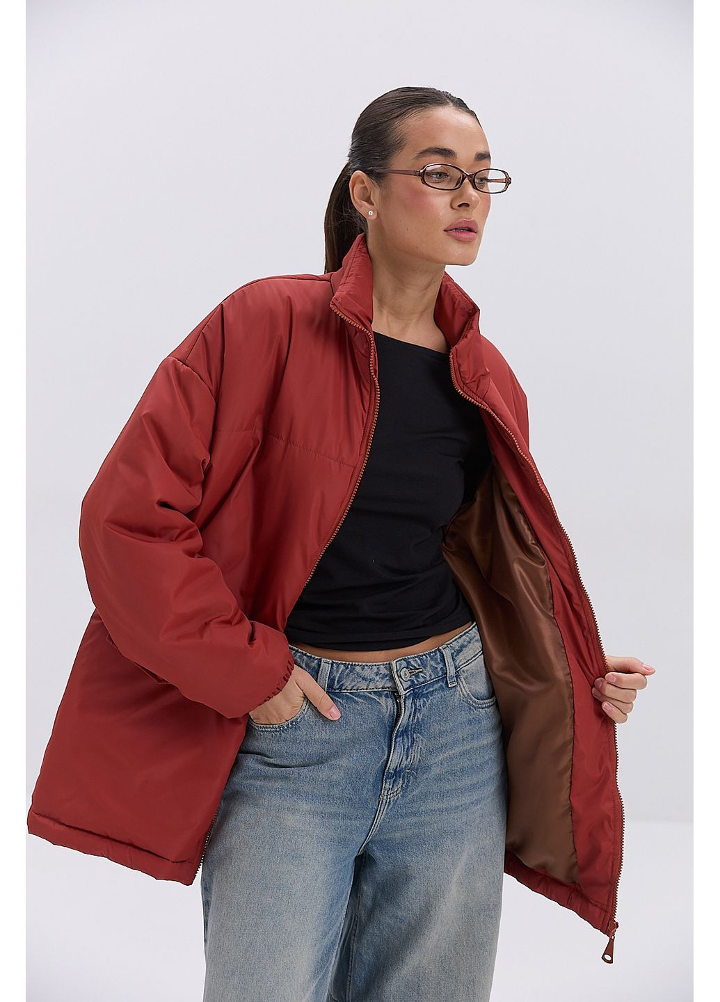 Темно-красная женская демисезонная куртка oversize из плащевки темно-красная Arjen