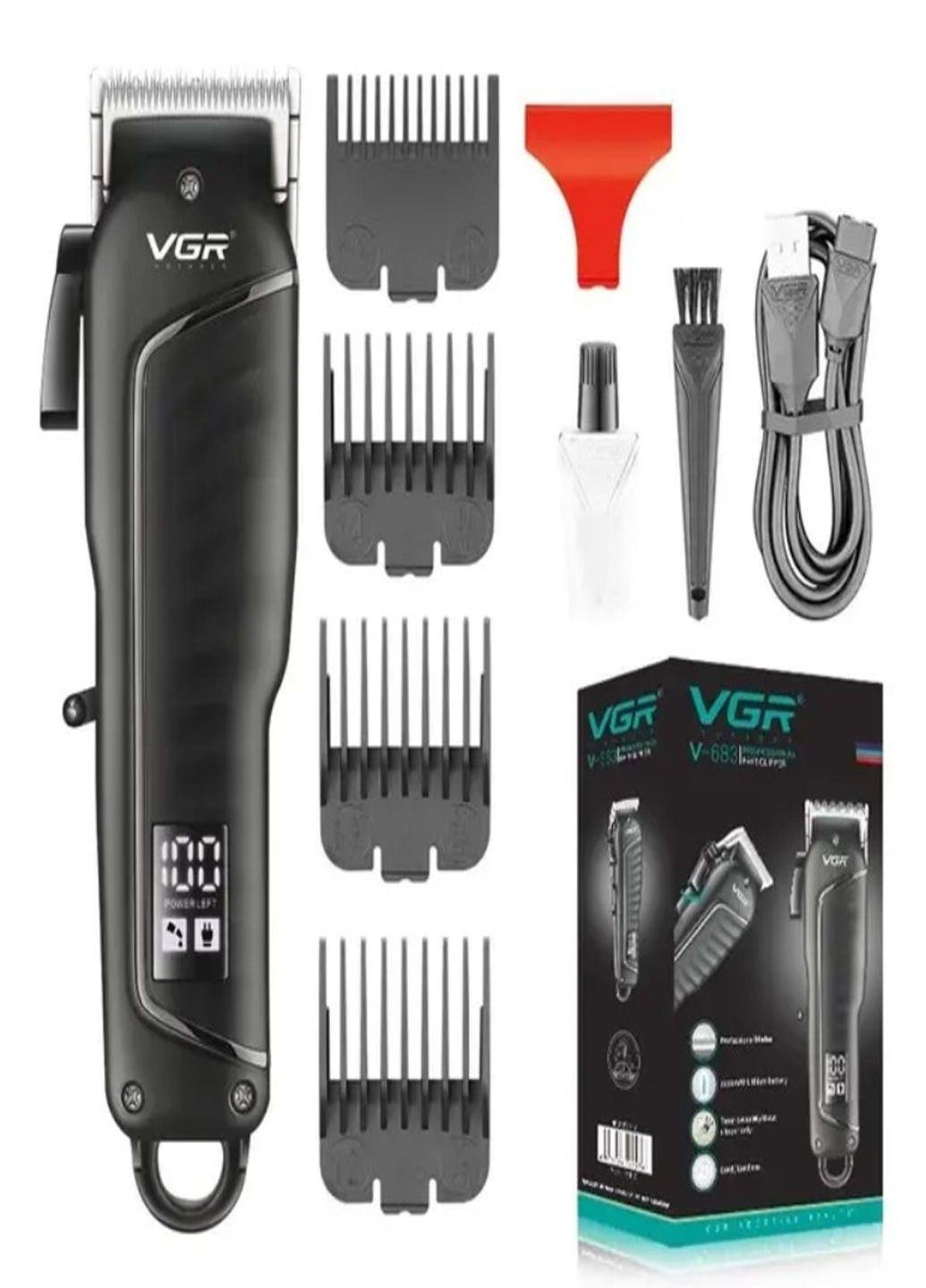 Беспроводная аккумуляторная машинка для стрижки волос V 683 с насадками VGR (289357757)