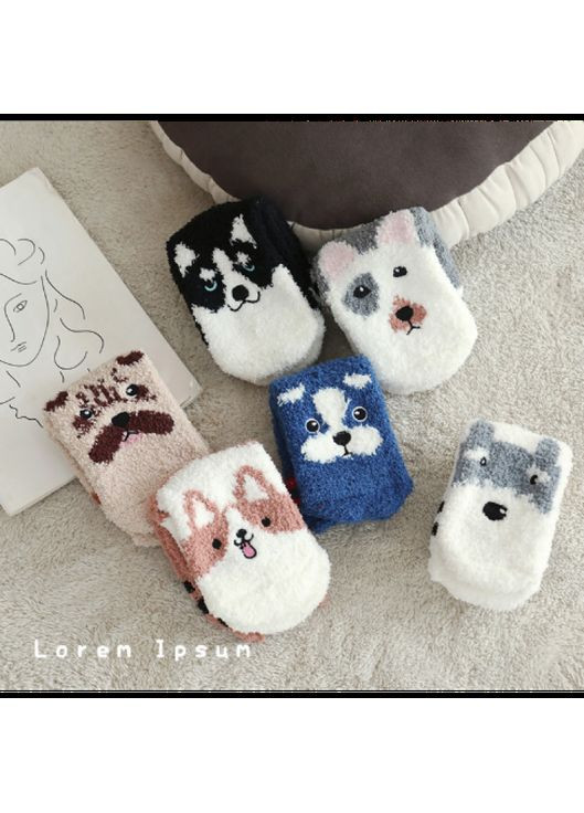 Білі шкарпетки махрові теплі, шкарпетки середньої довжини, шкарпетки теплі з принтом "собачки", 36-41 (357205429)