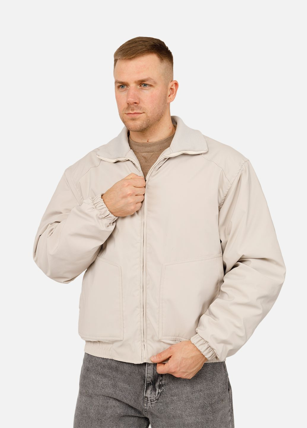 Молочна демісезонна чоловіча куртка колір молочний цб-00261937 Retro Club