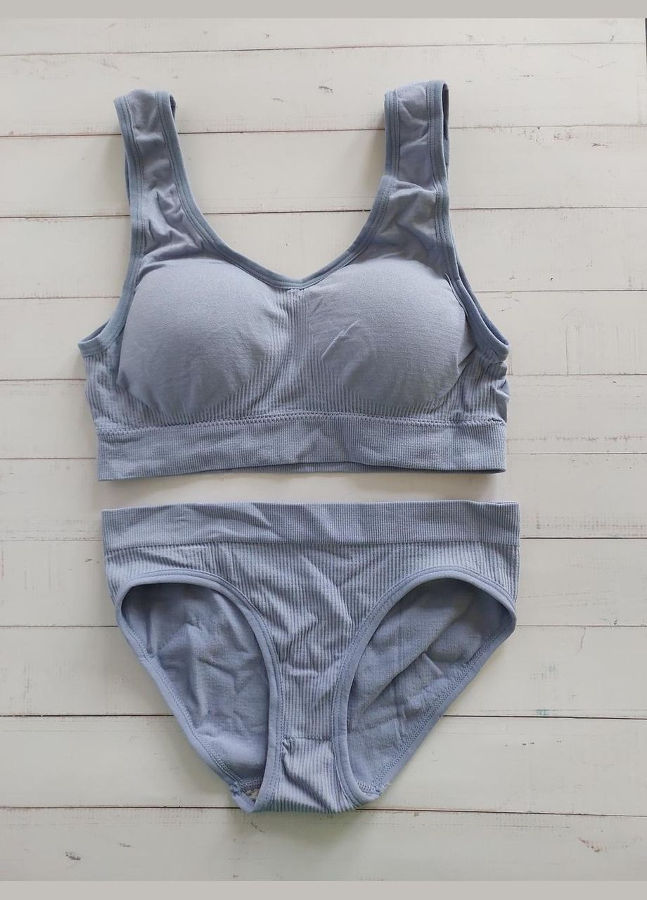 Синий демисезонный комплект белья женский в рубчик топ бюстгальтер трусы honey fashion accessories s/м бордовый (2-186) No Brand