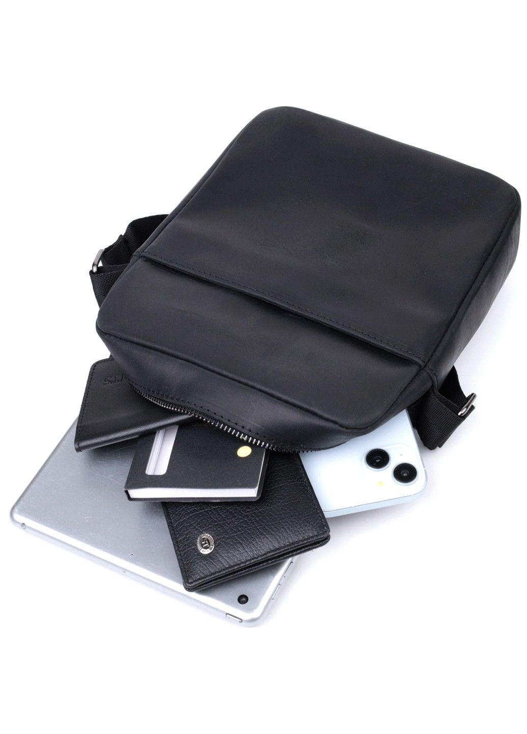 Мужская сумка через плечо из матовой натуральной кожи 22848 Черная Shvigel (307053973)