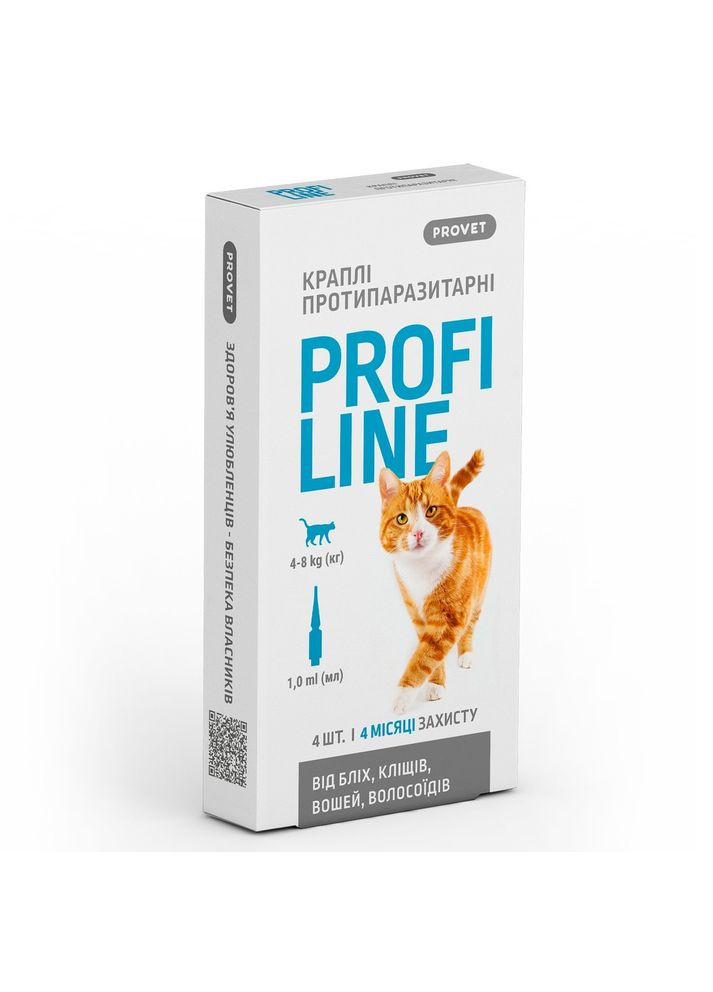 Капли Profiline для кошек 4-8 кг, 4 пипетки по 1,0 мл (инсектоакарицид) ProVET (355255544)