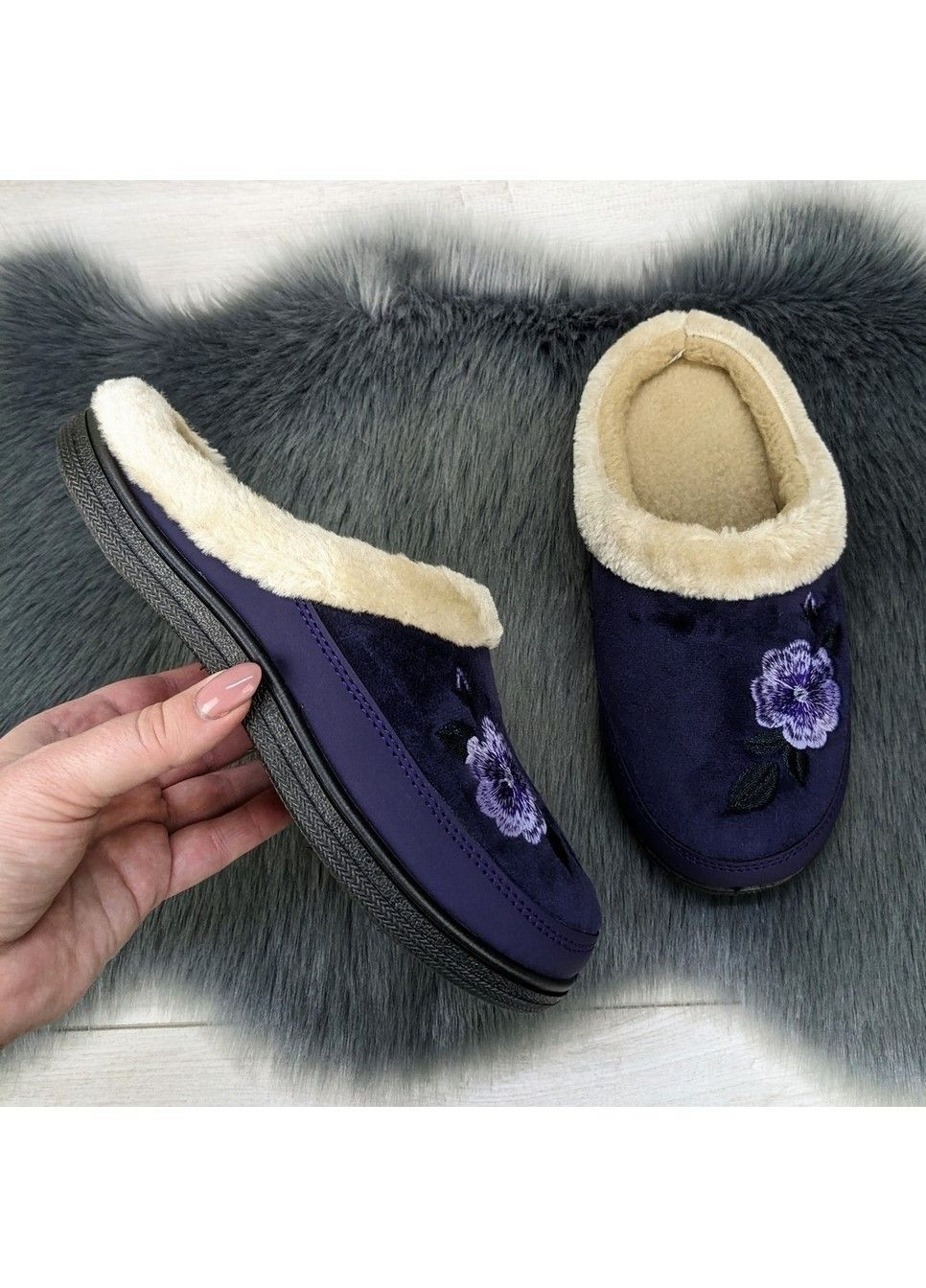 Сливовые тапочки женские домашние теплые без задника Dago