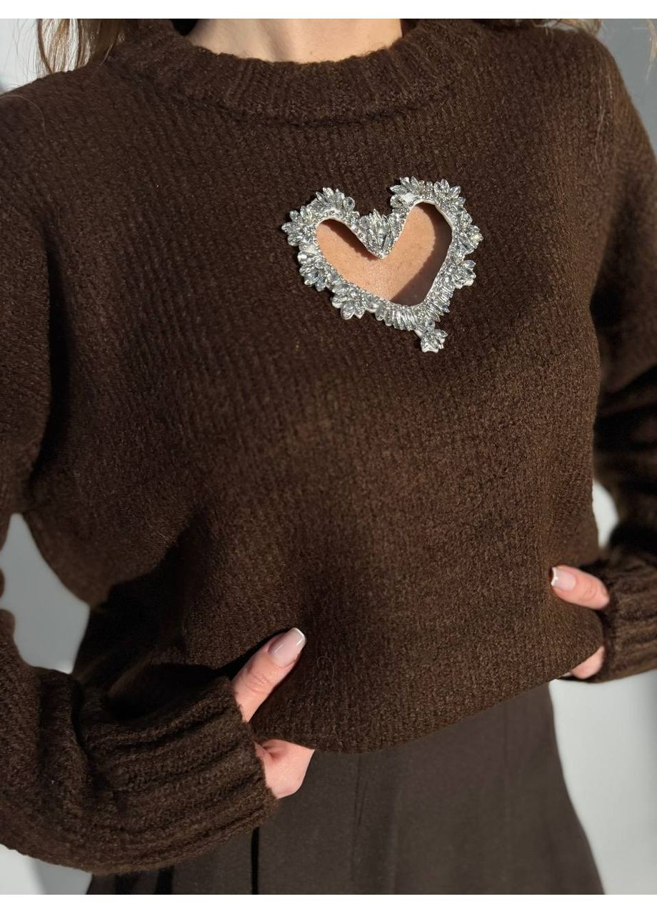 Темно-коричневий демісезонний жіночий светр з вирізом-серцем MonCher