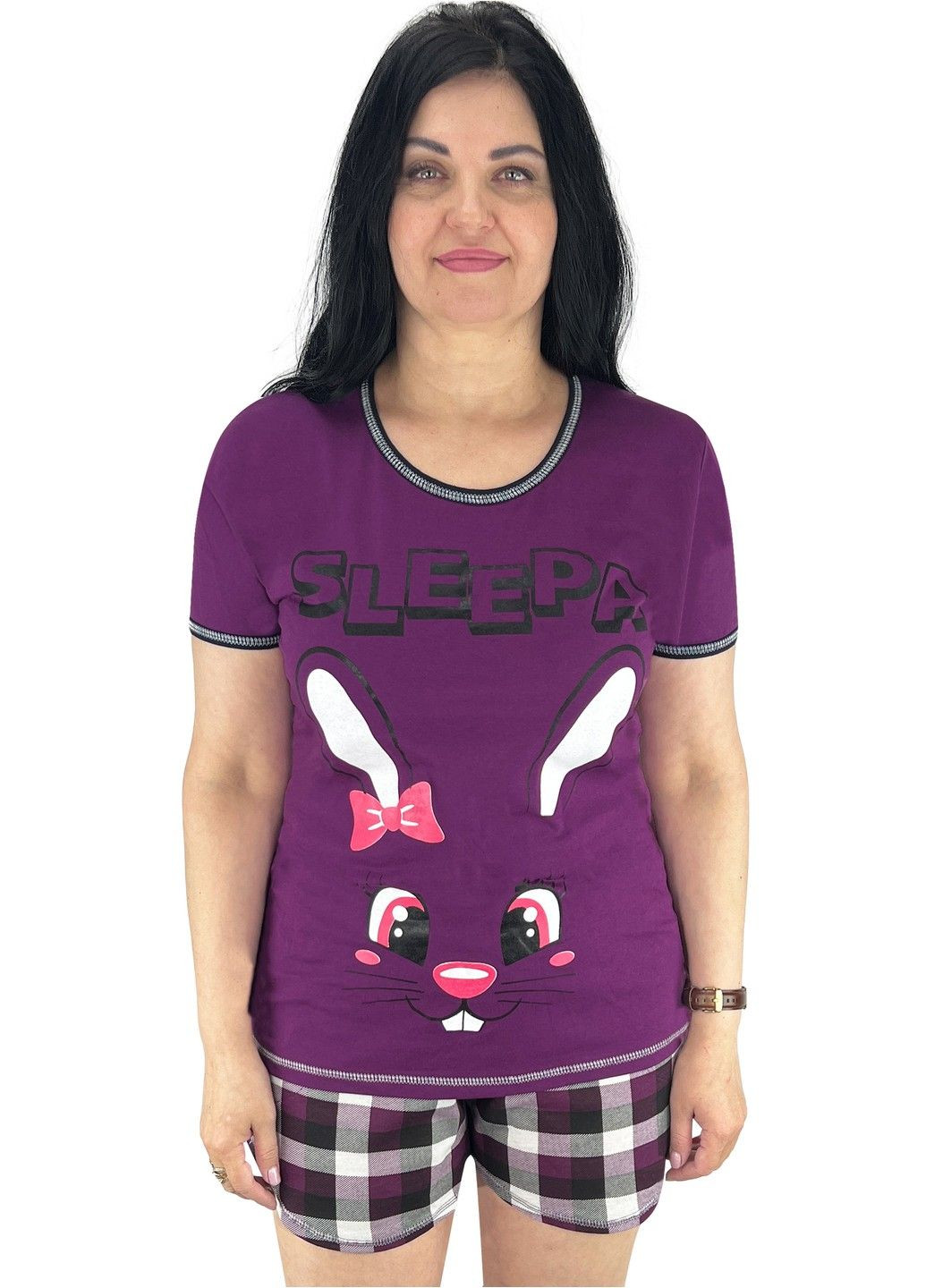 Фиолетовая всесезон пижама футболка с шортами sleepa футболка + шорты Жемчужина стилей 1446