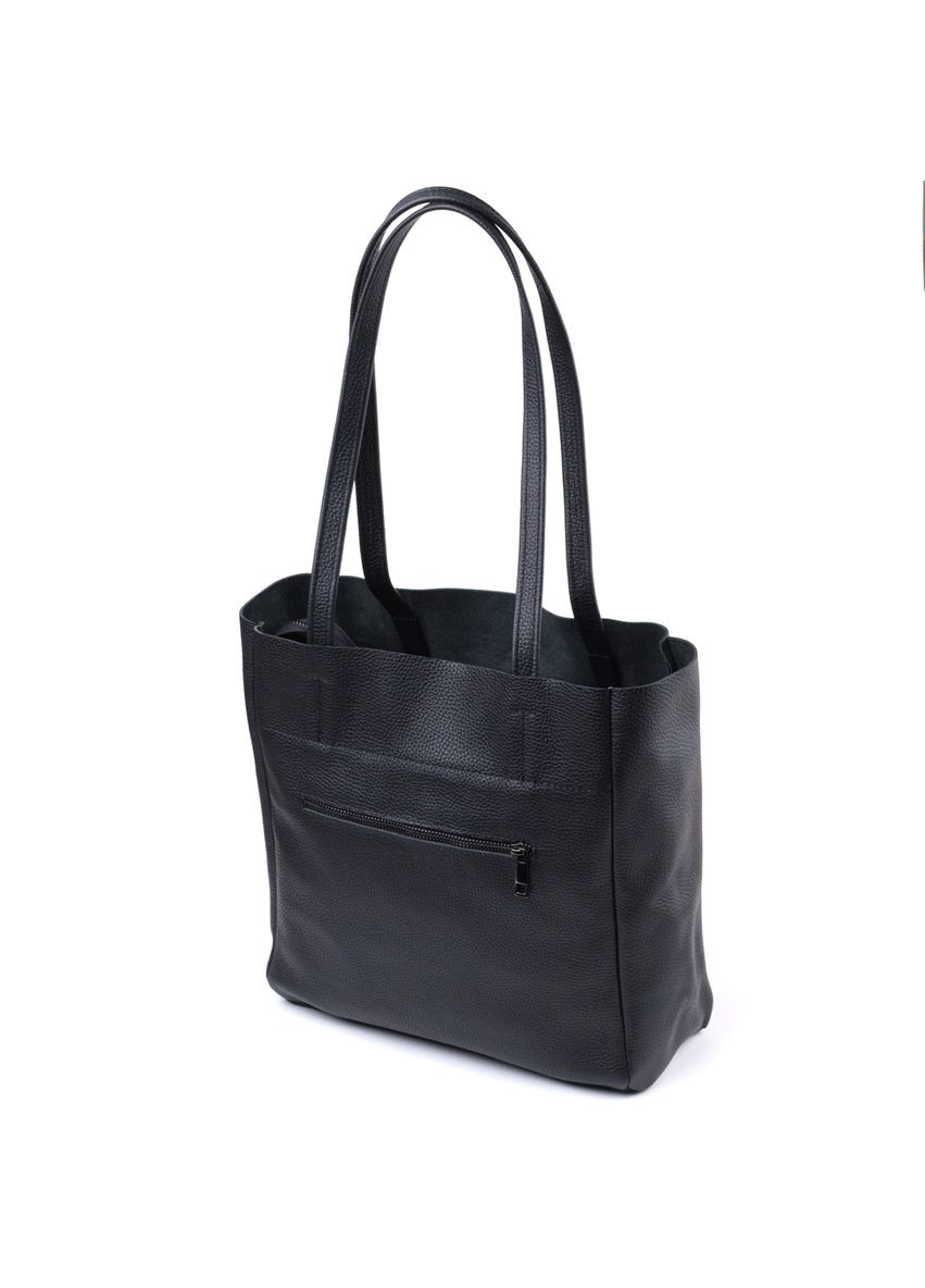 Зручна сумка-шоппер із натуральної шкіри чорна 22845 Shvigel (329198631)