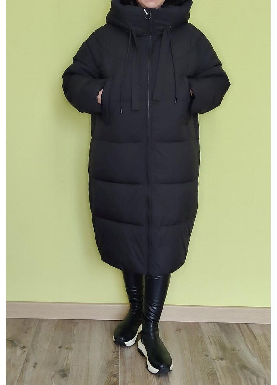 Черное зимнее Длинное оверсайз пальто 3262 Towmy