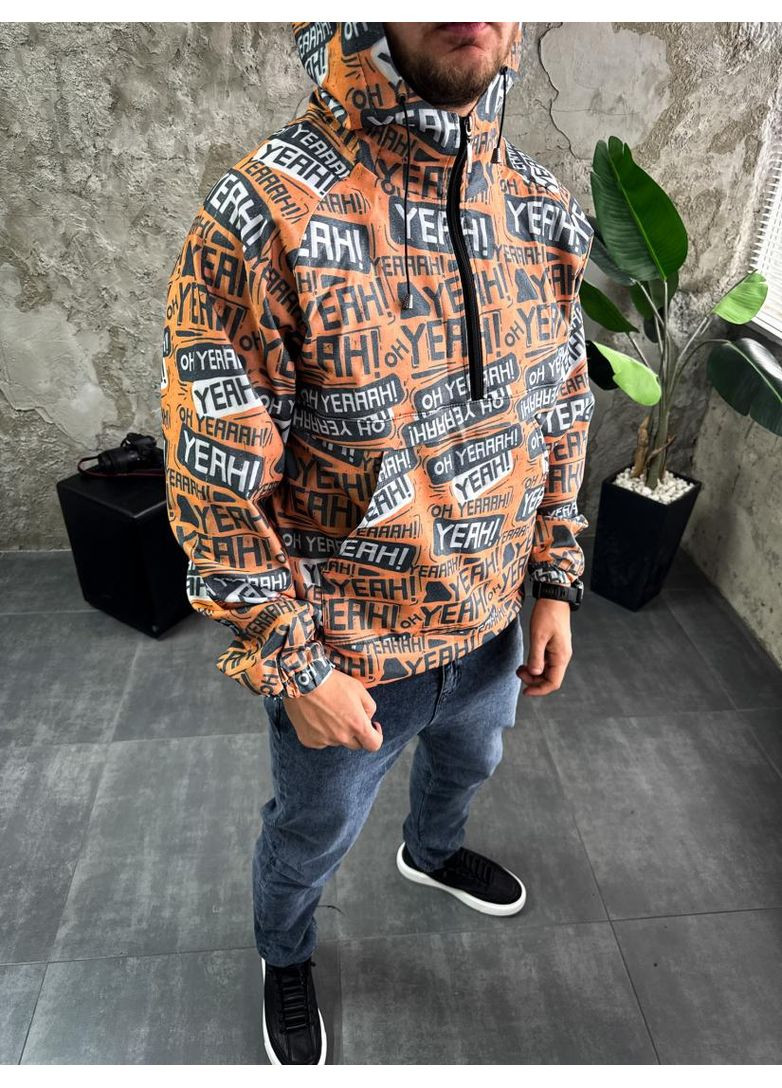 Комбинированная демисезонная анорак котон капюшон трикотаж на подкладке принт No Brand