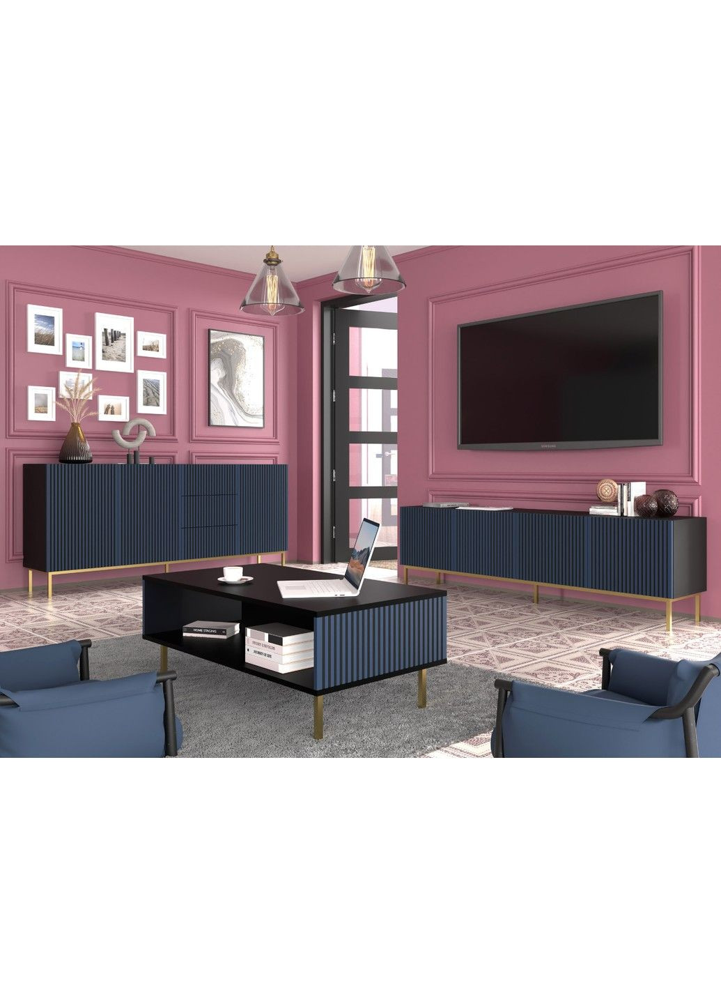 Тумба під телевізор у вітальню Ravenna F 200 4D синя Bim Furniture (291124560)