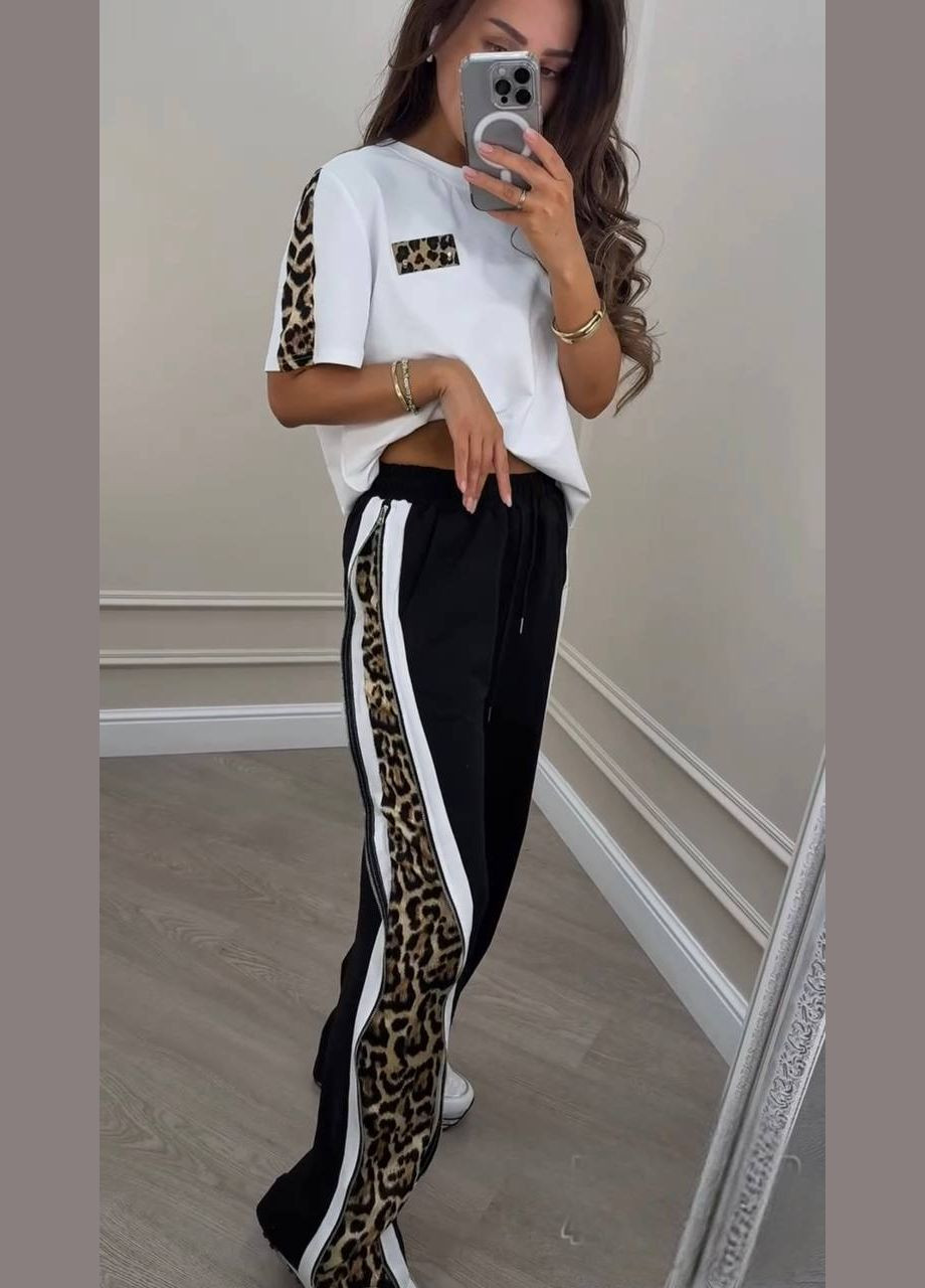 Костюм двунитка+штапель штани з лампасами та футболка No Brand (333191283)