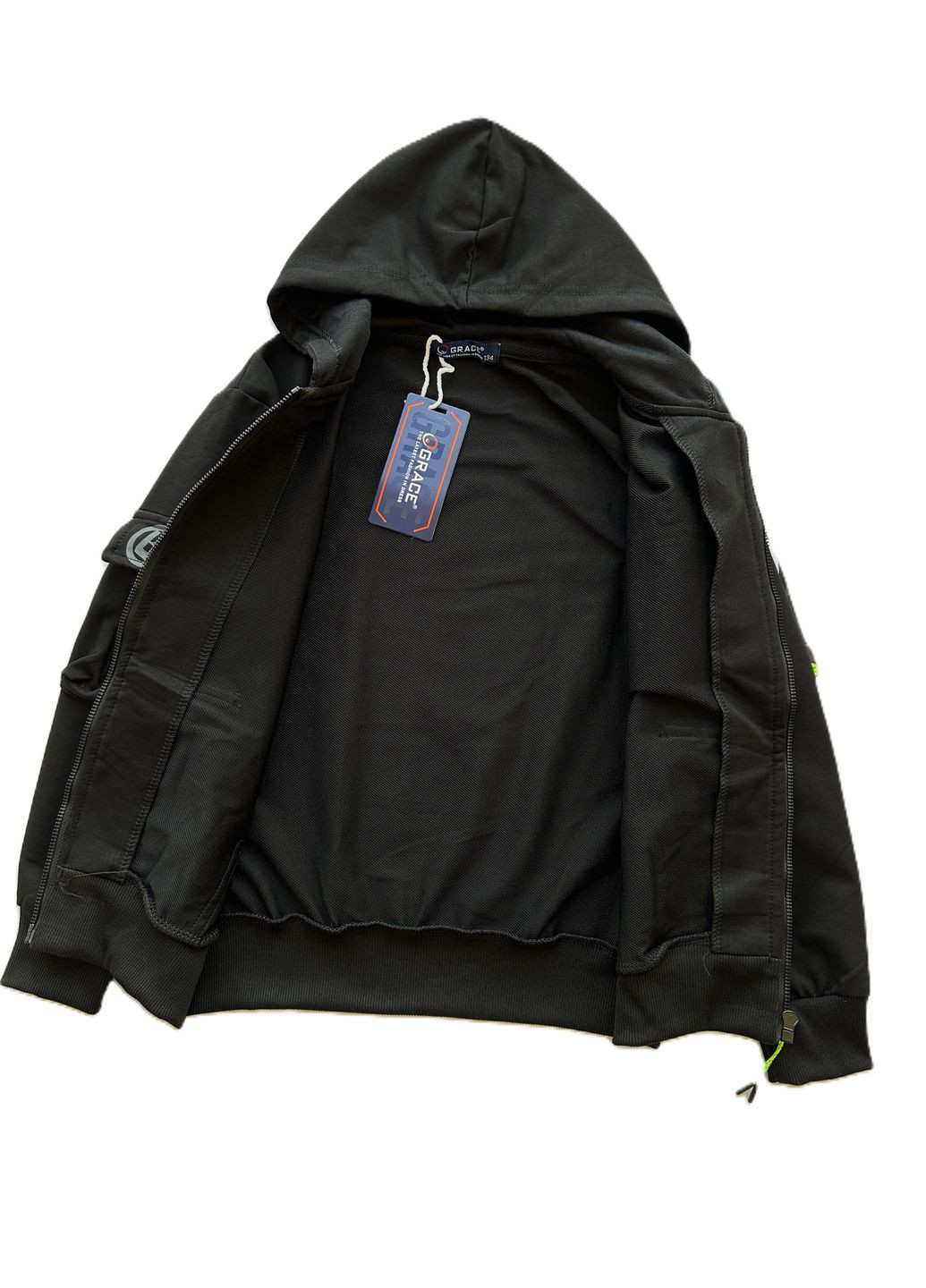 Спортивный костюм толстовка с молнией (зепка) и брюки-джогеры B13969-1 черный с зеленым Grace (356111759)