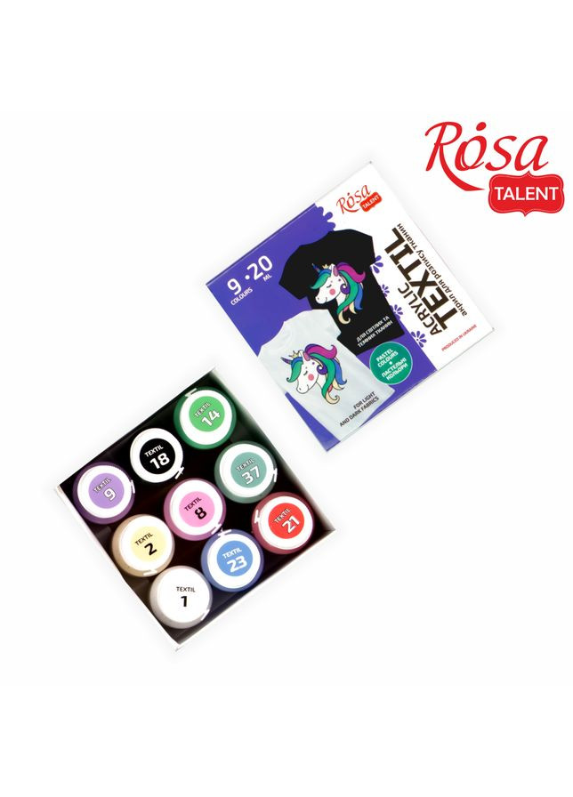 Набір фарб для розпису тканин UNICORN 9×20мл пастельні кольори Rosa Talent (362660758)