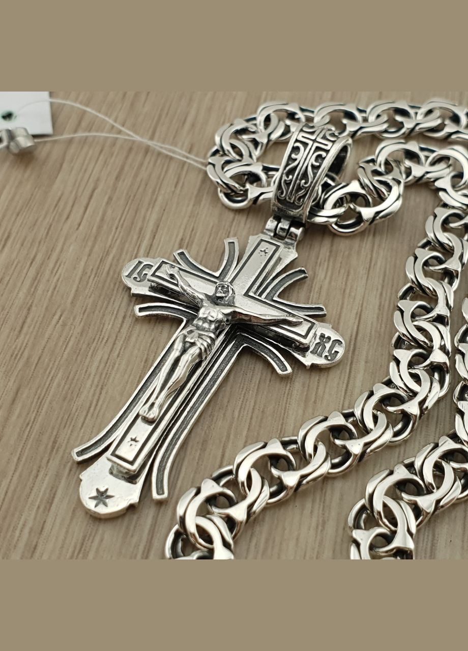Комплект серебра 925! Мужская массивная серебряная цепочка и крестик. Бисмарк и крест. 65 см ZLATO (277979723)