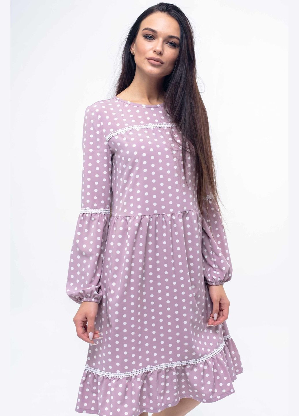 Лиловое повседневный бохо-платье свободного силуэта с кружевом, рукавами и завязкой на спинке 2/2 (вл 10.2-82/18) RiMari